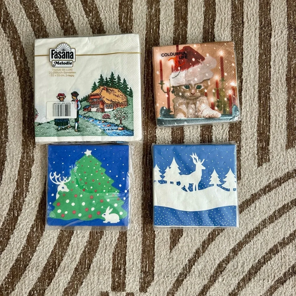Vintage Cocktail Napkins Big Lot Holiday Winter Christmas NEW / Sealed MCM Retro
